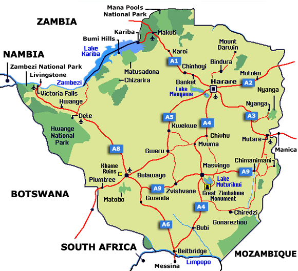 zimbabwe cities map